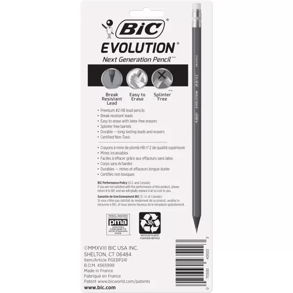 BIC Evolution Cased Pencil 2 Lead Yellow Barrel 24Count PGEYP241BLKGray