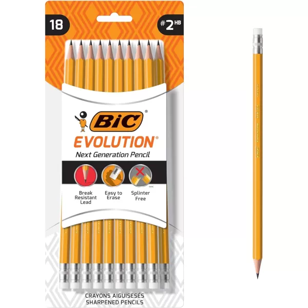 BIC Evolution Cased Pencil 2 Lead Yellow Barrel 24Count PGEYP241BLKYellow