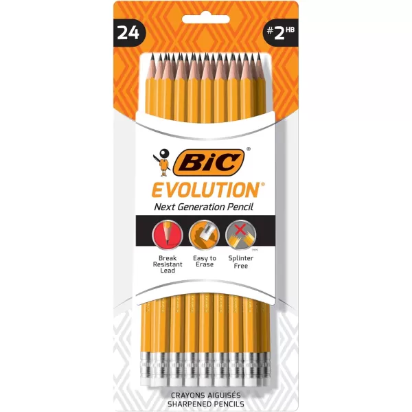 BIC Evolution Cased Pencil 2 Lead Yellow Barrel 24Count PGEYP241BLKYellow