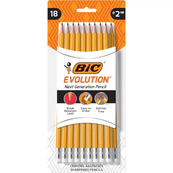 BIC Evolution Cased Pencil 2 Lead Yellow Barrel 24Count PGEYP241BLKYellow