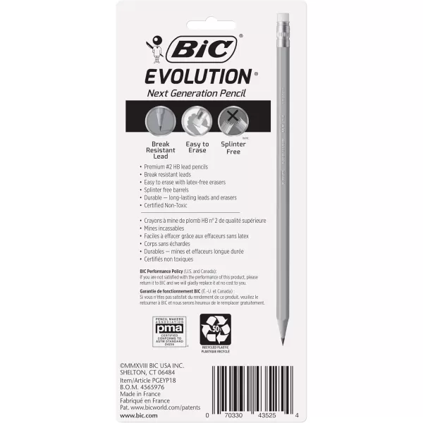 BIC Evolution Cased Pencil 2 Lead Yellow Barrel 24Count PGEYP241BLKYellow