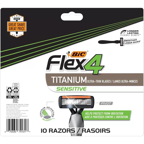 BIC Flex 4 Sensitive Disposable Razors For Men For a Smooth UltraClose and Comfortable Summer Shave 10 Piece Disposable Razor SetAssorted