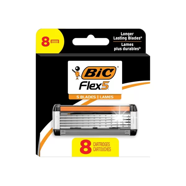 BIC Flex 5 Refillable Mens Holiday Shaving Kit 5Blade Razors 1 Handle and 7 Cartridges 8Piece Gift Set Perfect Stocking Stuffer for Sensitive SkinBlackWhiteOrange