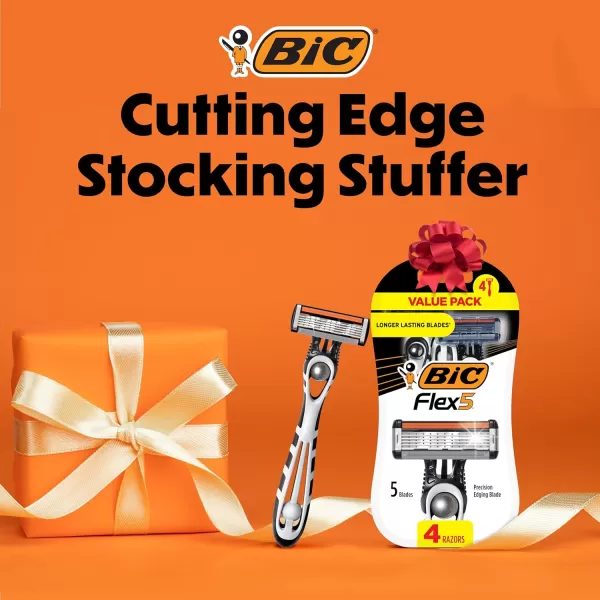 BIC Flex 5 Titanium 5Blade Disposable Razor for Men Sensitive Skin Razor For a Smooth Comfortable and Close Shave 4 Piece Razor SetAssorted