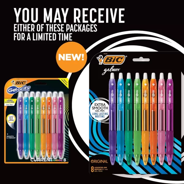 BIC Gelocity Original Assorted Fashion Colors Gel Pens Medium Point 07mm 8Count Pack Retractable Gel Pens With Comfortable Grip