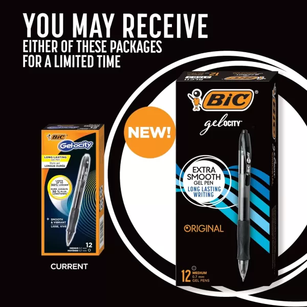 BIC Gelocity Original Black Gel Pens Medium Point 07mm 12Count Pack Retractable Gel Pens With Comfortable Grip