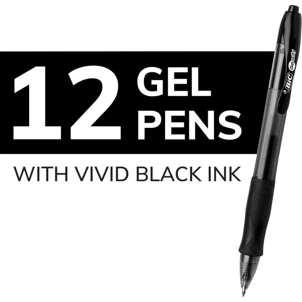 BIC Gelocity Original Black Gel Pens Medium Point 07mm 12Count Pack Retractable Gel Pens With Comfortable Grip