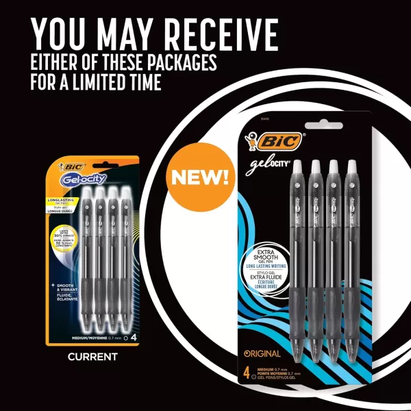 BIC Gelocity Original Black Gel Pens Medium Point 07mm 4Count Pack Retractable Gel Pens With Comfortable Grip