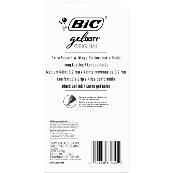 BIC Gelocity Original Black Gel Pens Medium Point 07mm 4Count Pack Retractable Gel Pens With Comfortable Grip