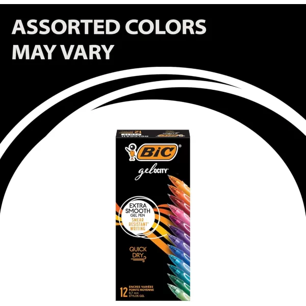 BIC Gelocity Quick Dry Assorted Colors Gel Pens Colors May Vary Medium Point 07mm 12Count Pack Retractable Gel Pens With Comfortable Full Grip12 Count Pack of 1
