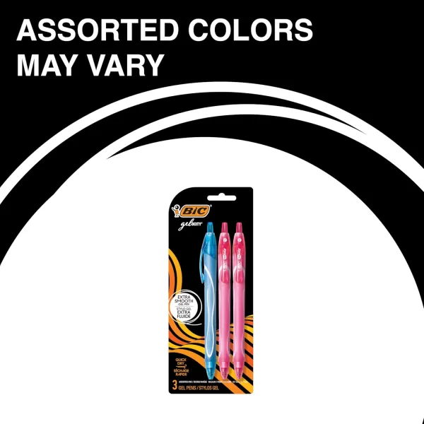 BIC Gelocity Quick Dry Assorted Colors Gel Pens Medium Point 07mm 3Count Pack Retractable Gel Pens With Comfortable Full GripAssorted  Fashion