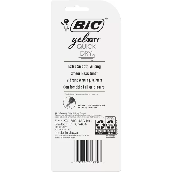 BIC Gelocity Quick Dry Assorted Colors Gel Pens Medium Point 07mm 3Count Pack Retractable Gel Pens With Comfortable Full GripAssorted  Fashion