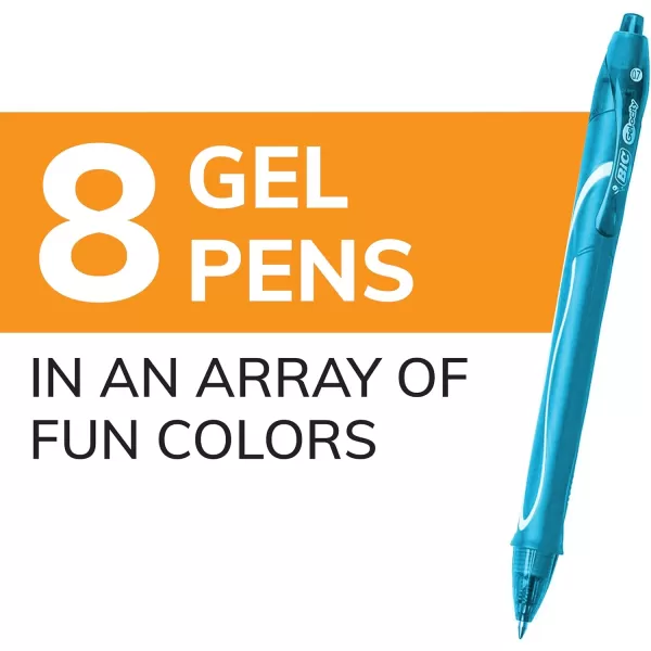 BIC Gelocity Quick Dry Assorted Colors Gel Pens Medium Point 07mm 8Count Pack Retractable Gel Pens With Comfortable Full Grip1 Count Pack of 8