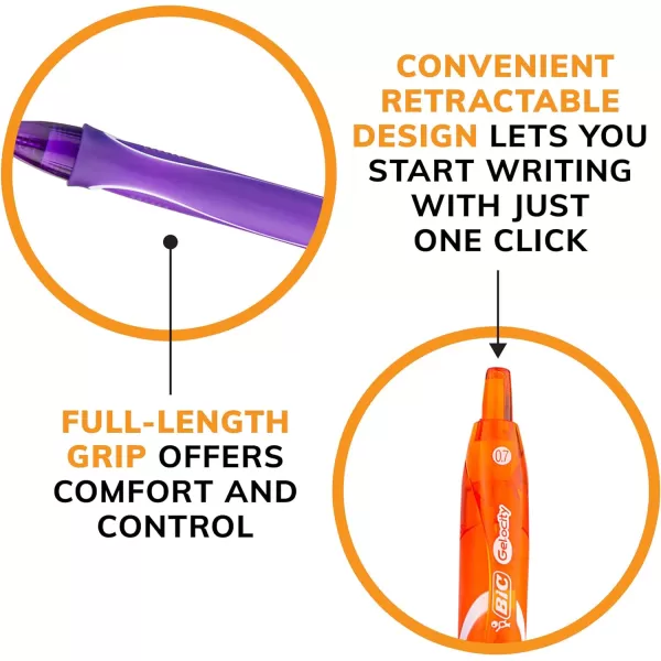 BIC Gelocity Quick Dry Assorted Colors Gel Pens Medium Point 07mm 8Count Pack Retractable Gel Pens With Comfortable Full Grip1 Count Pack of 8