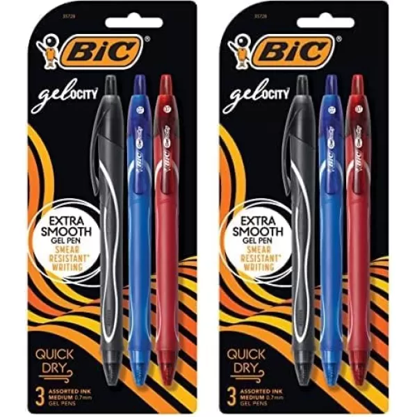 BIC Gelocity Quick Dry Blue Gel Pens Medium Point 07mm 12Count Pack Retractable Gel Pens With Comfortable Full GripAssorted