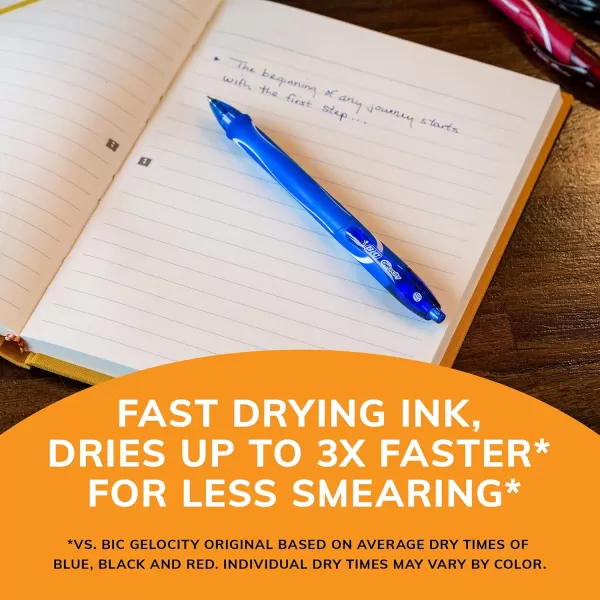 BIC Gelocity Quick Dry Blue Gel Pens Medium Point 07mm 12Count Pack Retractable Gel Pens With Comfortable Full GripAssorted