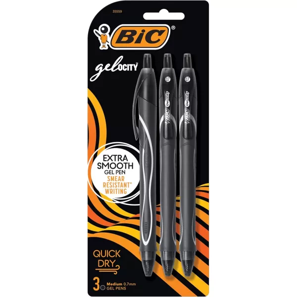 BIC Gelocity Quick Dry Blue Gel Pens Medium Point 07mm 12Count Pack Retractable Gel Pens With Comfortable Full GripBlack