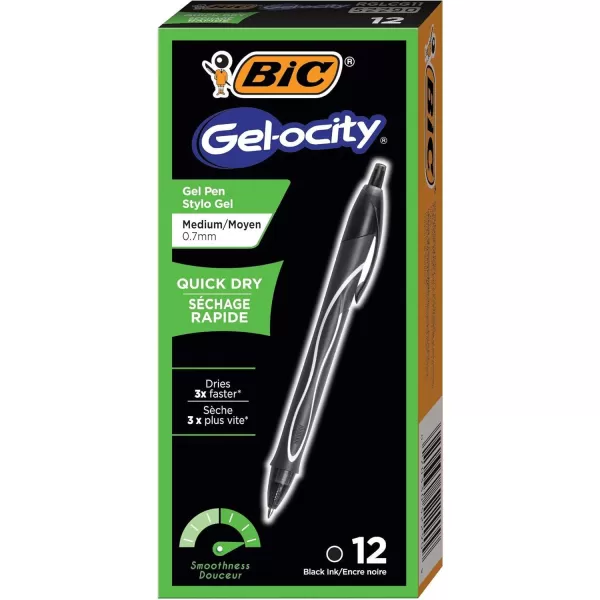 BIC Gelocity Quick Dry Blue Gel Pens Medium Point 07mm 12Count Pack Retractable Gel Pens With Comfortable Full GripBlack