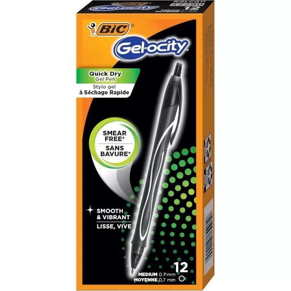 BIC Gelocity Quick Dry Blue Gel Pens Medium Point 07mm 12Count Pack Retractable Gel Pens With Comfortable Full GripBlack