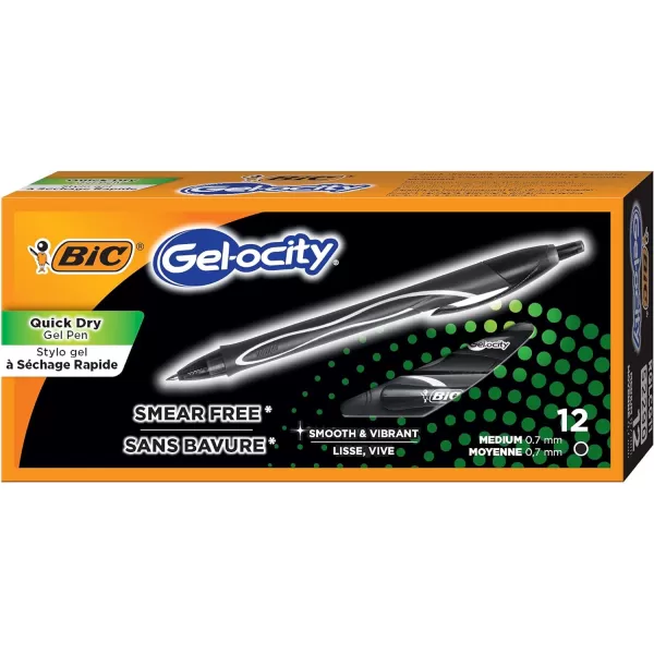 BIC Gelocity Quick Dry Blue Gel Pens Medium Point 07mm 12Count Pack Retractable Gel Pens With Comfortable Full GripBlack