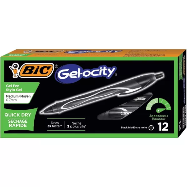 BIC Gelocity Quick Dry Blue Gel Pens Medium Point 07mm 12Count Pack Retractable Gel Pens With Comfortable Full GripBlack