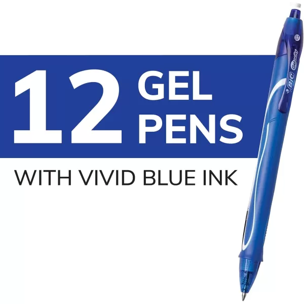 BIC Gelocity Quick Dry Blue Gel Pens Medium Point 07mm 12Count Pack Retractable Gel Pens With Comfortable Full GripBlue