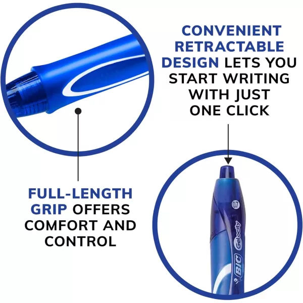 BIC Gelocity Quick Dry Blue Gel Pens Medium Point 07mm 12Count Pack Retractable Gel Pens With Comfortable Full GripBlue