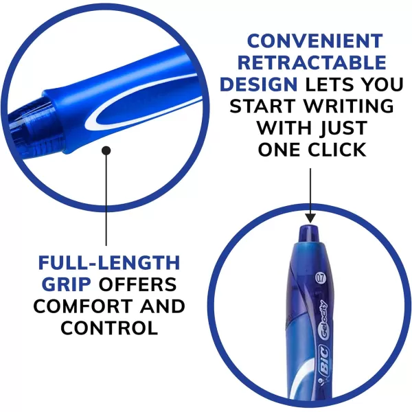 BIC Gelocity Quick Dry Blue Gel Pens Medium Point 07mm 12Count Pack Retractable Gel Pens With Comfortable Full GripBlue