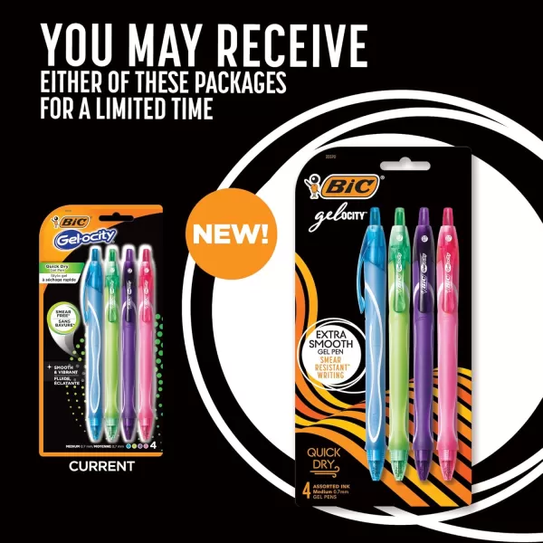 BIC Gelocity Quick Dry Fashion Retractable Gel Pens Medium Point 07mm 4Count Gel Pen Set Packaging May Vary4 Count Pack of 2