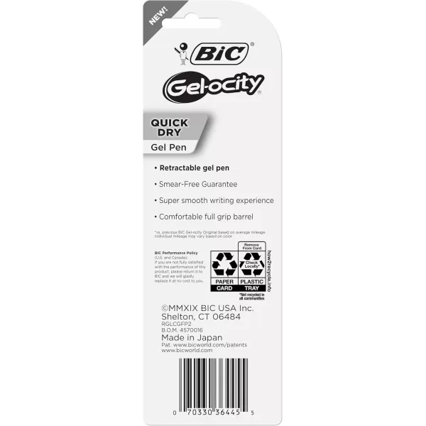 BIC Gelocity Quick Dry Gel Pen Fine Point 05 mm Retractable Pen Black 2Count Quick Drying Smooth Ink