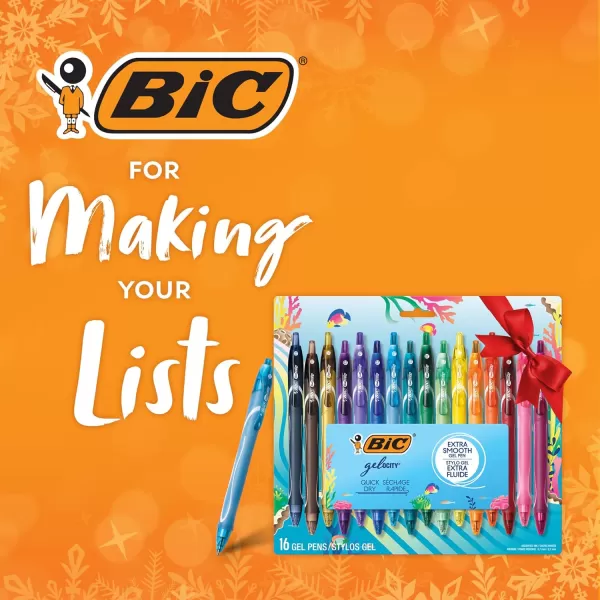BIC Gelocity Quick Dry Ocean Themed Gel Pens FastDrying Ink and Comfortable Full Barrel Grip Medium Point 07mm 16Count Gift Set in Assorted ColorsPens