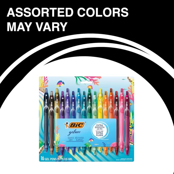 BIC Gelocity Quick Dry Ocean Themed Gel Pens FastDrying Ink and Comfortable Full Barrel Grip Medium Point 07mm 16Count Gift Set in Assorted ColorsPens