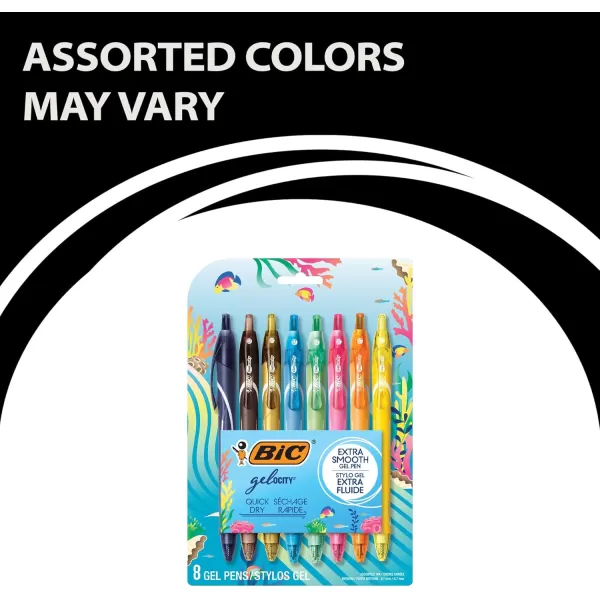 BIC Gelocity Quick Dry Ocean Themed Gel Pens Medium Point 07mm 8Count Gel Pen Set Assorted Colors May Vary Colored Gel Pens for Note Taking and Journaling