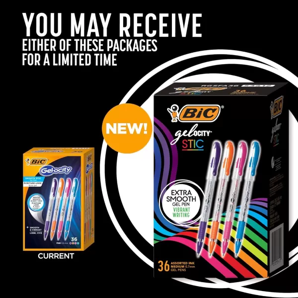 BIC Gelocity Smooth Stic Gel Pen Fine Point 05mm Assorted Colors 36Count Vibrant and Smooth Gel Ink PensAssorted Business