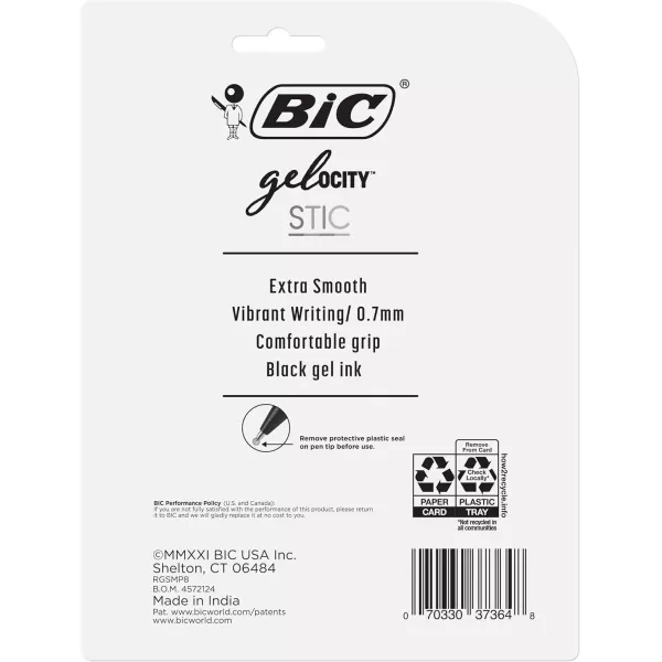 BIC Gelocity Smooth Stic Gel Pen Medium Point 07mm Black Ink 8Count Vibrant and Smooth Gel Ink Pens