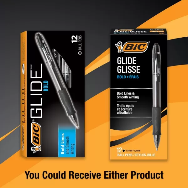 BIC Glide Bold Black Ballpoint Pens Bold Point 16mm 12Count Pack Retractable Ballpoint Pens With Comfortable Full Grip