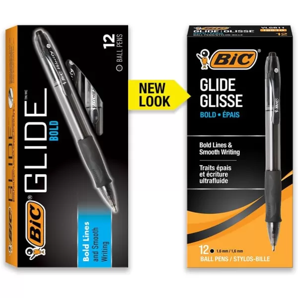 BIC Glide Bold Black Ballpoint Pens Bold Point 16mm 12Count Pack Retractable Ballpoint Pens With Comfortable Full Grip
