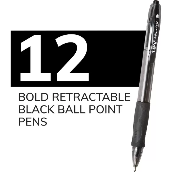 BIC Glide Bold Black Ballpoint Pens Bold Point 16mm 12Count Pack Retractable Ballpoint Pens With Comfortable Full Grip