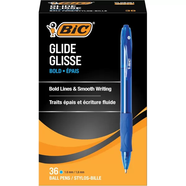 BIC Glide Velocity Bold Ballpoint Pens Bold Point 16 mm Blue Ink Pens Translucent Barrel 36Count Pack VLGB361BLUBlue