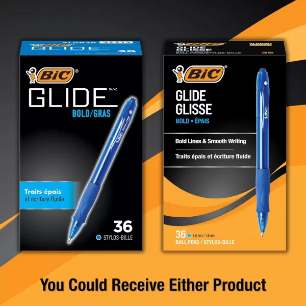 BIC Glide Velocity Bold Ballpoint Pens Bold Point 16 mm Blue Ink Pens Translucent Barrel 36Count Pack VLGB361BLUBlue