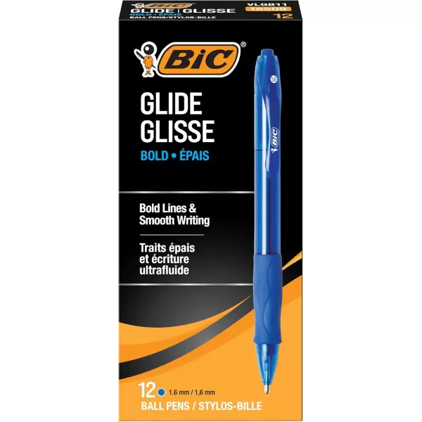BIC Glide Velocity Bold Ballpoint Pens Bold Point 16 mm Blue Ink Pens Translucent Barrel 36Count Pack VLGB361BLUBlue