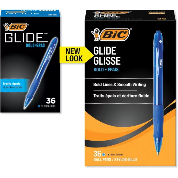 BIC Glide Velocity Bold Ballpoint Pens Bold Point 16 mm Blue Ink Pens Translucent Barrel 36Count Pack VLGB361BLUBlue