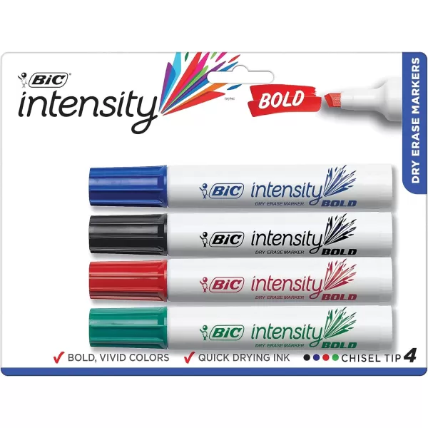 BIC Great Erase BOLD Dry Erase Marker Tank Style Chisel Tip Assorted Colors 4Count
