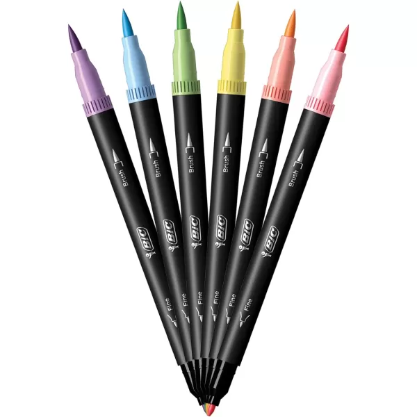 BIC Intensity 12Pack DualTip Coloring Felt Pens with 07mm Fine Tip and Flexible Brush in Pastel Tones6 Count Pack of 1