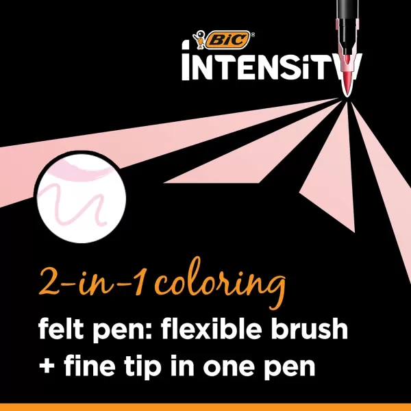 BIC Intensity 12Pack DualTip Coloring Felt Pens with 07mm Fine Tip and Flexible Brush in Pastel Tones6 Count Pack of 1