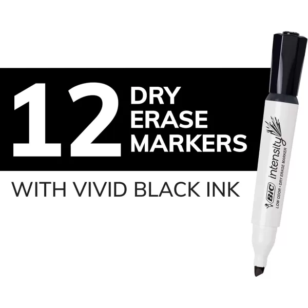 BIC Intensity Black Low Odor Dry Erase Markers Chisel Tip 12Count Pack of Erasable Markers With LowOdor Ink for a Pleasant Writing Experience12 Count Pack of 1