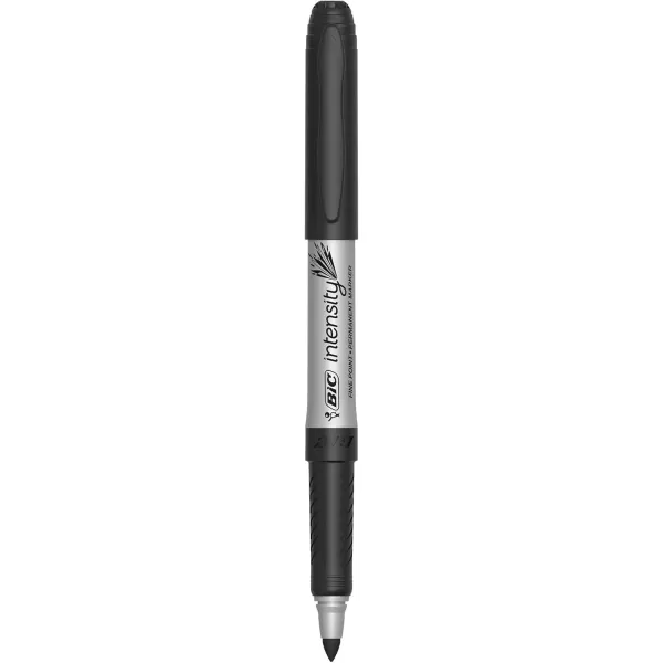 BIC Intensity Black Permanent Markers Fine Point 12Count Pack of Black Markers With NonSlip Grip for Comfort and Control