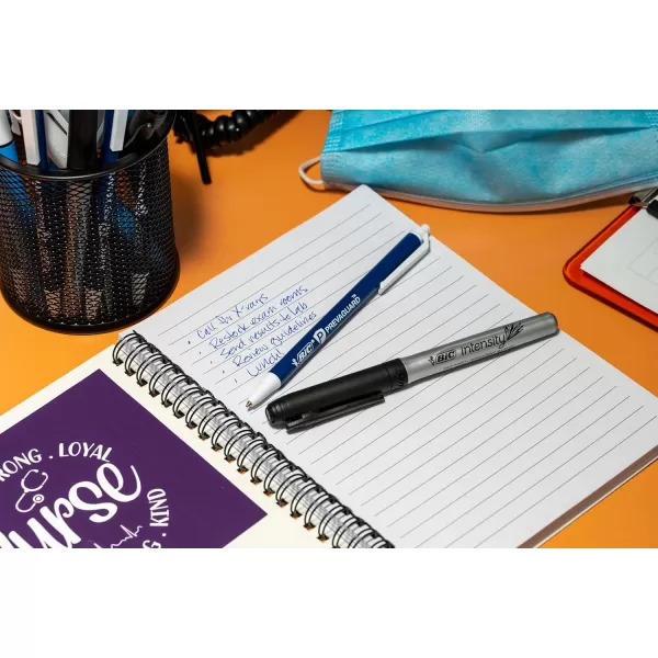 BIC Intensity Black Permanent Markers Fine Point 12Count Pack of Black Markers With NonSlip Grip for Comfort and Control
