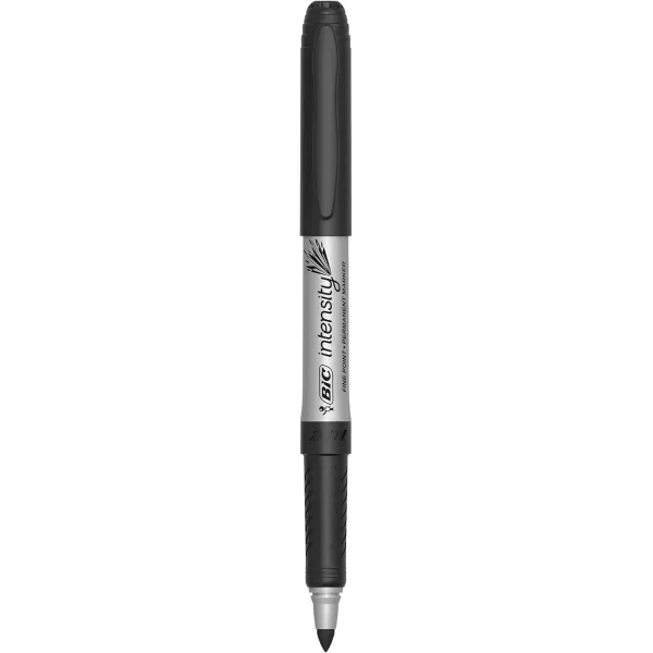 BIC Intensity Black Permanent Markers Fine Point 24Count Pack of Black Markers With NonSlip Grip for Comfort and Control