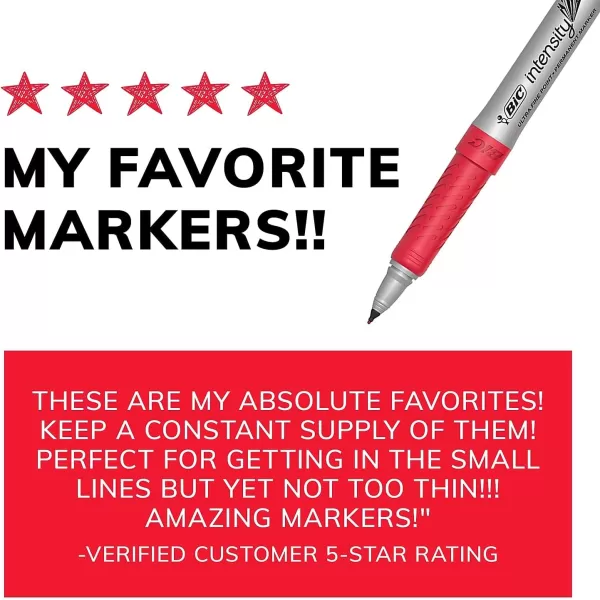 BIC Intensity Black Permanent Markers Ultra Fine Point 12Count Pack of Black Markers With NonSlip Grip for Comfort and Control